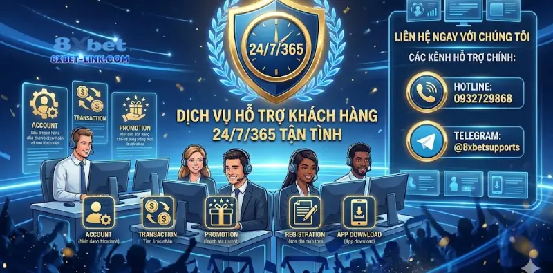 8XBET Dịch vụ hỗ trợ CSKH 24/7/365 tận tình và chuyên nghiệp